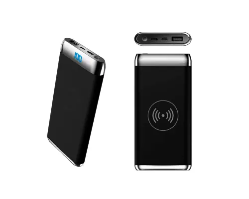 Внешний аккумулятор Wolfrock с беспроводной зарядкой soft-touch покрытием, 10000 mAh, черный