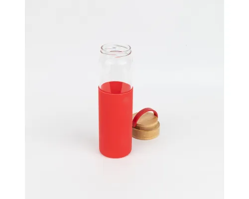 Бутылка стеклянная с силиконовой манжетой и бамбуковой крышкой Glass, красная Бутылка стеклянная с силиконовой манжетой и бамбуковой крышкой Glass, красная