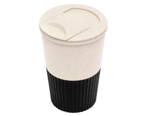 Термостакан пластиковый Wavy с манжетой, чёрный