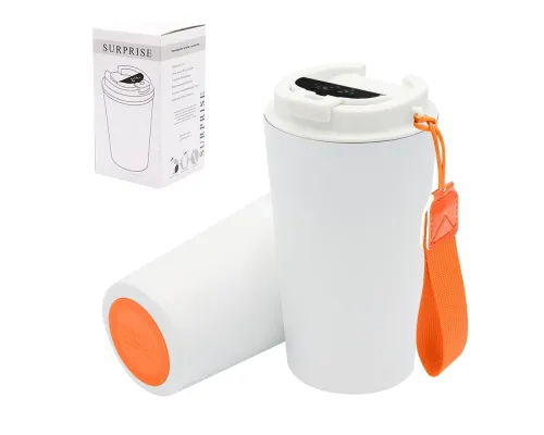 Термокружка Surprise To Go с индикатором, белая/оранжевая