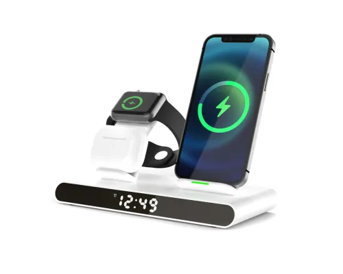 Часы электронные Abbatt мультифункциональные с беспроводной зарядкой, белый