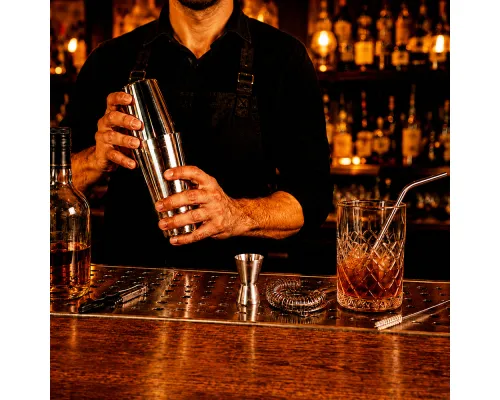 Набор Cocktail с изогнутой трубочкой и ершиком, серебристый