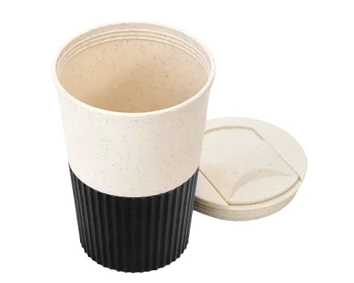 Термостакан пластиковый Wavy с манжетой, чёрный