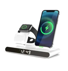 Часы электронные Abbatt мультифункциональные с беспроводной зарядкой, белый