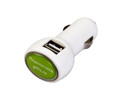 Автомобильное зарядное устройство с подсветкой Logocharger, белое Автомобильное зарядное устройство с подсветкой Logocharger, белое