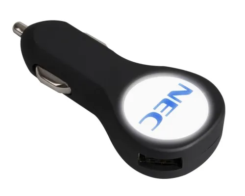 Автомобильное зарядное устройство с подсветкой Logocharger Slim, черное Автомобильное зарядное устройство с подсветкой Logocharger Slim, черное