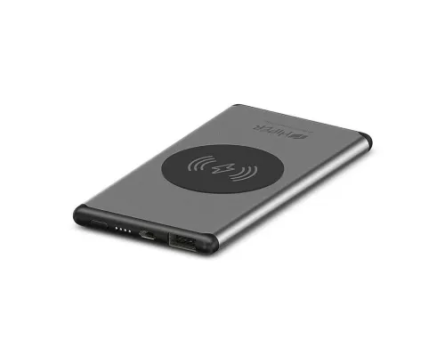 Универсальный аккумулятор NANO V Silver 5000 мАч, с беспроводной зарядкой в алюминиевом корпусе Универсальный аккумулятор NANO V Silver 5000 мАч, с беспроводной зарядкой в алюминиевом корпусе