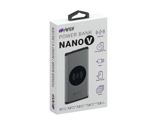 Универсальный аккумулятор NANO V Space Gray 5000 мАч, с беспроводной зарядкой в алюминиевом корпусе