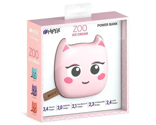 Аккумулятор универсальный HIPER ZOO ICE CREAM 8000 мАч, розовый Аккумулятор универсальный HIPER ZOO ICE CREAM 8000 мАч, розовый