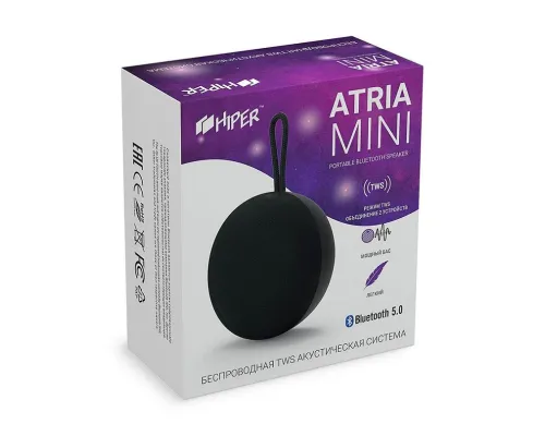 Колонка беспроводная ATRIA MINI TWS, цвет черный Колонка беспроводная ATRIA MINI TWS, цвет черный
