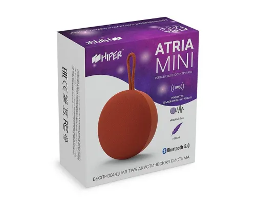 Колонка беспроводная ATRIA MINI TWS, цвет оранжевый Колонка беспроводная ATRIA MINI TWS, цвет оранжевый