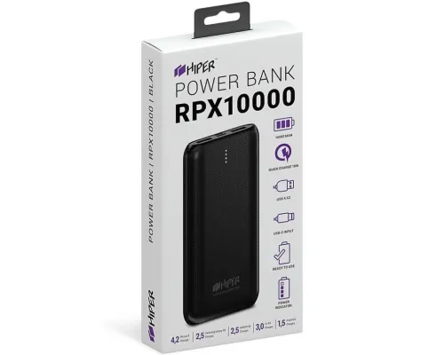 Универсальный аккумулятор RPX10000, QC3.0, PD, TYPE C, емкость 10000 мАч, черный Универсальный аккумулятор RPX10000, QC3.0, PD, TYPE C, емкость 10000 мАч, черный