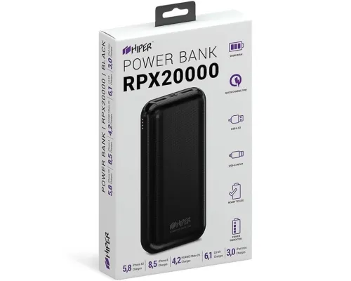 Универсальный аккумулятор RPX20000, QC3.0, PD, TYPE C, емкость 20000 мАч, черный
