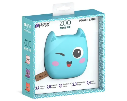 Аккумулятор универсальный HIPER ZOO MINT PIE Li-Pol 8000 мАч, бирюзовый