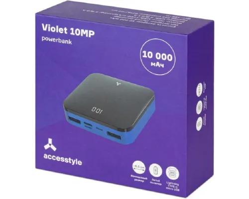 Внешний аккумулятор Accesstyle Violet 10MP , 10000 мАч, синий/черный