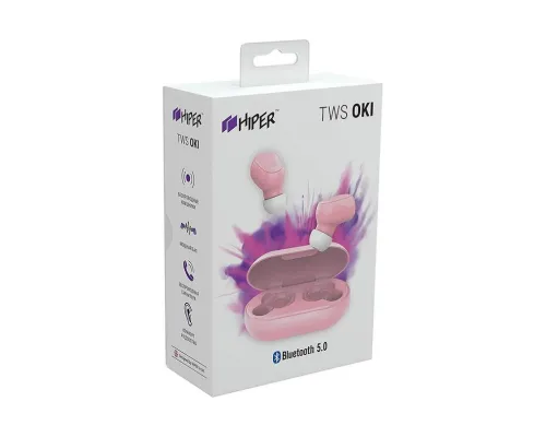 Наушники беспроводные Hiper TWS OKI, розовые Наушники беспроводные Hiper TWS OKI, розовые