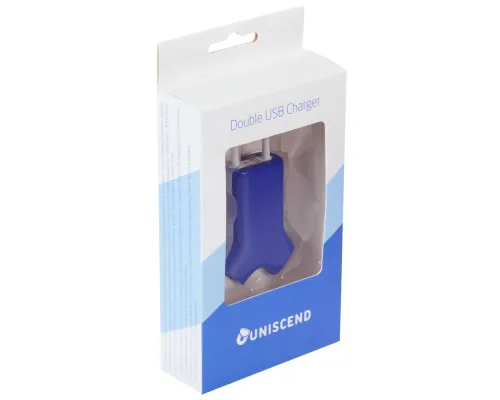 Сетевое зарядное устройство Uniscend Double USB, синее