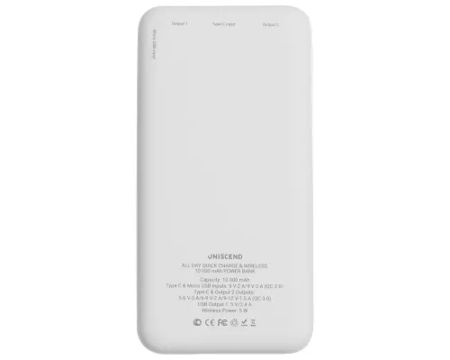 Aккумулятор Uniscend Quick Charge Wireless 10000 мАч, белый Aккумулятор Uniscend Quick Charge Wireless 10000 мАч, белый