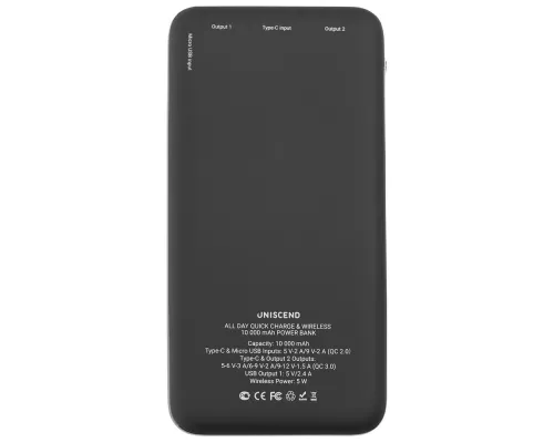 Aккумулятор Uniscend Quick Charge Wireless 10000 мАч, черный