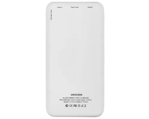 Внешний аккумулятор Uniscend All Day Compact Type-C 15000 мAч, белый Внешний аккумулятор Uniscend All Day Compact Type-C 15000 мAч, белый