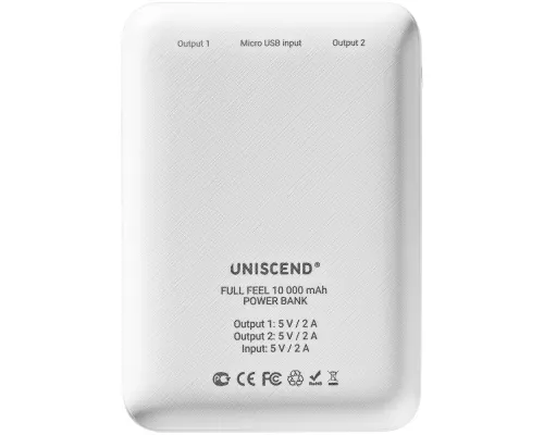 Внешний аккумулятор Uniscend Full Feel 10000 мАч с индикатором, белый Внешний аккумулятор Uniscend Full Feel 10000 мАч с индикатором, белый