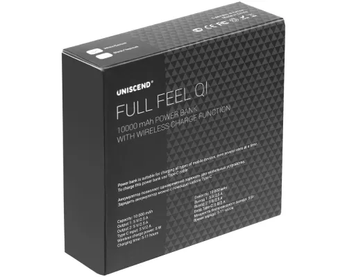 Аккумулятор с беспроводным зарядом Full Feel Qi 10000 мАч, черный Аккумулятор с беспроводным зарядом Full Feel Qi 10000 мАч, черный