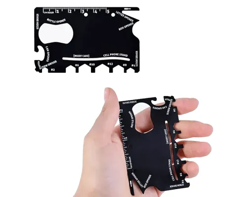 Мультитул Tools Capture в виде карточки, стальной, в чехле из кожзама, черный