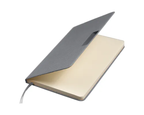 Блокнот А5 Hobard, в твердой тканевой обложке c резинкой в линейку, серый