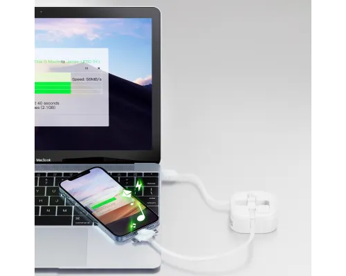 Кабель зарядный выдвижной USB Wingle 3-в-1 на Lightning, Micro-USB, Type-C «U50» 2,4 A, Quick Charge с подставкой для телефона, квадратный, белый