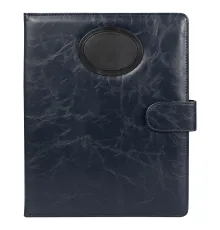 Папка-органайзер на кнопке с поворотным калькулятором и блокнотом, синяя