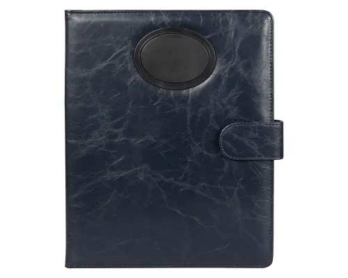 Папка-органайзер на кнопке с поворотным калькулятором и блокнотом, синяя