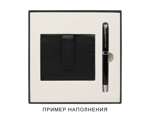 Коробка подарочная, размер 18*18*2 см, Solution Superior Linen, черная,  бежевый ложемент под ручку и прямоугольный предмет