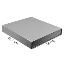 Подарочная коробка, размер 29,7*28,0*4,5 см, Solution Prestige Magnum Linen с магнитным клапаном, без ложемента, серебристая