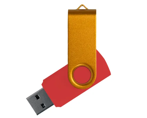 Флеш накопитель USB 2.0 Twister Сolor Mix 16GB, пластик Софт Тач/металл, красный/золотистый