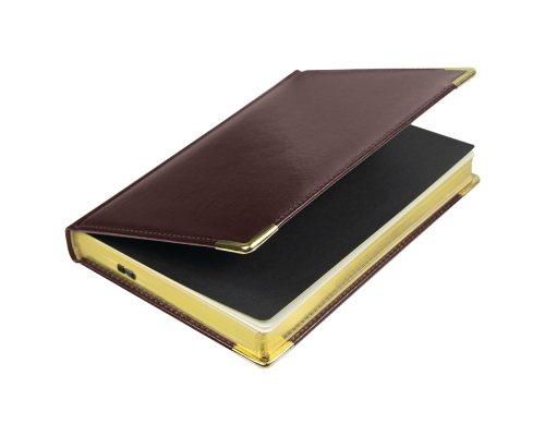 Ежедневник полудатированный Classic Pristine Gold А5, темно-коричневый с золотом, с металлическими уголками, в твердой обложке с поролоном Ежедневник полудатированный Classic Pristine Gold А5, темно-коричневый с золотом, с металлическими уголками, в твердой обложке с поролоном