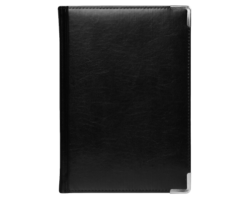 Ежедневник полудатированный Classic Pristine Silver А5, черный с серебром, с металлическими уголками, в твердой обложке с поролоном Ежедневник полудатированный Classic Pristine Silver А5, черный с серебром, с металлическими уголками, в твердой обложке с поролоном