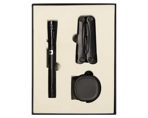 Набор подарочный Solution Superior Trio (Фонарь телескопический Tools Flashlight, рулетка Tools Trecker 3 метра, мультитул Tools Hardwork), черный