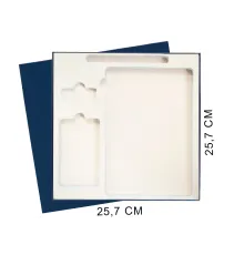 Коробка подарочная Solution Superior Linen, темно-синяя, 25,7x25,7, с вырубкой под ежедневник/ручку/флешку/пауэрбанк 7,0х11,7