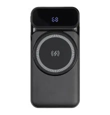 Внешний аккумулятор (powerbank) «Nova», 10 000 mAH, с тремя зарядными шнурами, c беспроводным магнитным контактом magsafe до 15W, 22,5W (Ватт) super fast charge, Power Delivery (PD) 20W (dfnn), QC3.0, черный