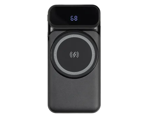 Внешний аккумулятор (powerbank) «Nova», 10 000 mAH, с тремя зарядными шнурами, c беспроводным магнитным контактом magsafe до 15W, 22,5W (Ватт) super fast charge, Power Delivery (PD) 20W (dfnn), QC3.0, черный