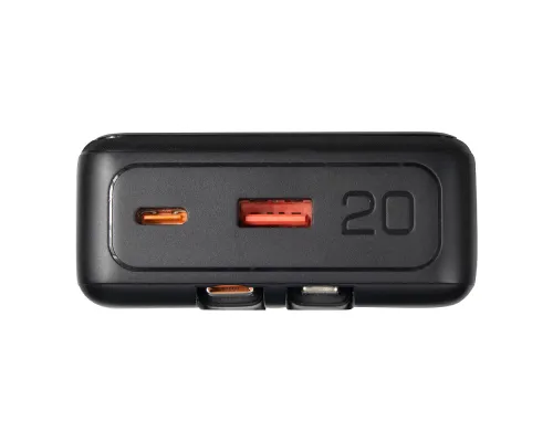Внешний аккумулятор (powerbank) «Stream 20», 20 000 mAH, с двумя зарядными шнурами,  22,5W (Ватт)  super fast charge, Power Delivery (PD) 25.5W (dfnn), c цифровым дисплеем для контроля заряда, черный