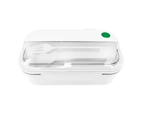 Герметичный контейнер для еды (ланч бокс) BON VOYAGE, пластиковый, белый с зеленым элементом, 1100 мл.