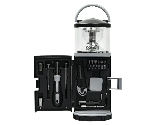 Набор инструментов Tools lantern cо встроенной лампой , 15 инструментов,  черный, в пластиковом футляре