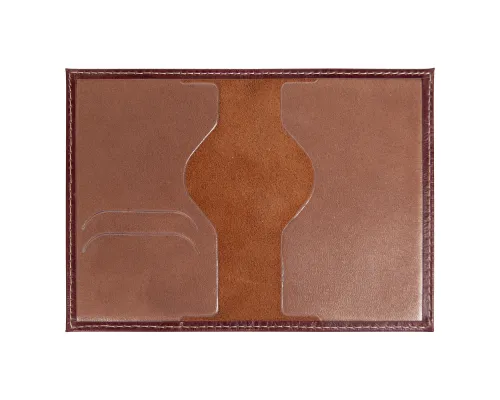 Обложка для автодокументов Leather Sky Matt Sun из натуральной кожи, бордовая с белой прострочкой