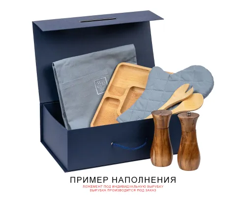 Подарочная коробка, размер 39*26,3*11 см, Solution Prestige Big Case Soft с магнитным клапаном и ручкой , с EVA ложементом 36,8*25,1*4 см под индивидуальную вырубку, темно-синяя