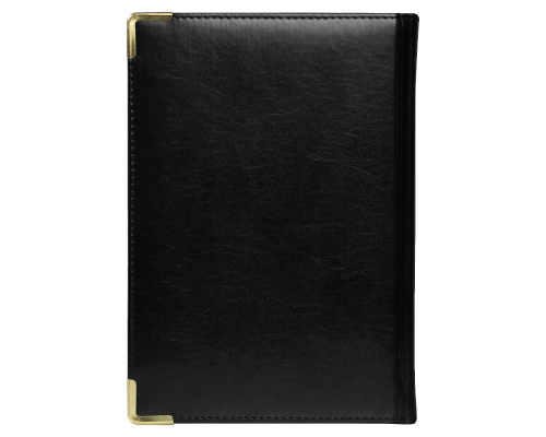 Ежедневник полудатированный Classic Pristine Gold А5, черный с золотом, с металлическими уголками, в твердой обложке с поролоном Ежедневник полудатированный Classic Pristine Gold А5, черный с золотом, с металлическими уголками, в твердой обложке с поролоном