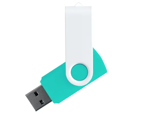 Флеш накопитель USB 2.0 Twister Сolor Mix 16GB, пластик Софт Тач/металл, бирюзовый/белый