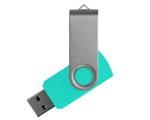 Флеш накопитель USB 2.0 Twister Сolor Mix 16GB, пластик Софт Тач/металл, бирюзовый/серебристый