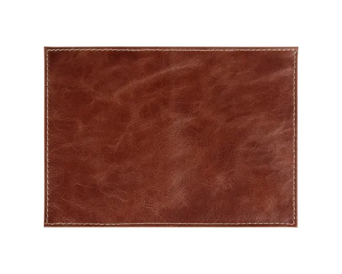 Обложка для автодокументов Leather Sky Matt Sun из натуральной кожи, коричневая с белой прострочкой