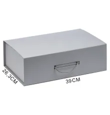 Подарочная коробка, размер 39*26,3*11 см, Solution Prestige Big Case Linen с магнитным клапаном и ручкой , с EVA ложементом 36,8*25,1*4 см под индивидуальную вырубку, серебристая